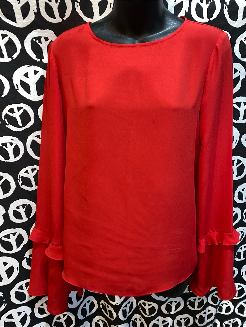 REBECCA MINKOFF RED LONG SLEEVE FLOUNCE CUFF BLOUSE SZ S